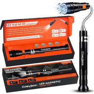 Magnetic Pickup Tool, Cosyjazz Magnetic Flashlight Telescoping Magnet with LED Flashlight and Extendable Neck, Cool Gadget Birthday Gifts for Men, Dad, Husband, Mechanic, Tech, Handyman