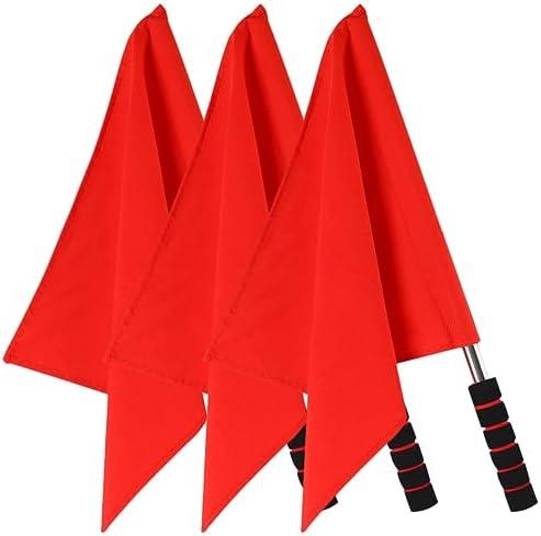 3Pcs Referee Flag Stainless Steel Signal Flags for Soccer Volleyball Bright Red Flags for Sports and Traffic Safety Comfortable Grip Anti-skid Design