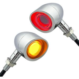 FATECIM 2X Motorcycle LED Bullet Tail Lights Turn Signals Running Brake Lights with Visor Motorbike Taillights Rear Blinkers Indicators for Bobber Harley Honda Yamaha Suzuki Kawasaki Chopper Chrome