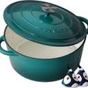 Enameled Cast Iron Dutch Oven - 4.5QT Pot with Lid & Cotton Potholders - Heavy-Duty Cookware for Braising, Stews, Roasting, Bread Baking, Oven Safe up to 500°F & Across All Stovetops, Bottle Green