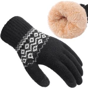 2 x Passionbility Winter Gloves for Women, Warm Soft Touch Screen Elastic Cuff Thermal Knit Lining Gloves for Cold Weather, Black