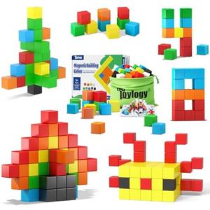 48PCS Magnetic Blocks for Toddlers Toys, Large Magnetic Cube Toy for Sensory Montessori Education Preschool Magnet Toys for 3 4 5 6 Year Old Boys and Girls