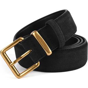 ALUSBELL Womens Suede Waist Belt with Gold Buckle Black 1.3inch (Black)