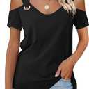 Minetom Women's Cold Shoulder Tops Short Sleeve V Neck T Shirts Basic Summer Tees (Medium)
