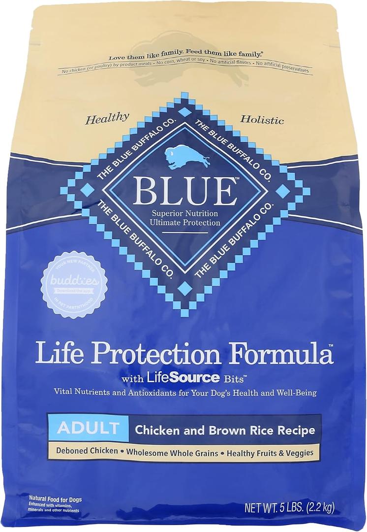 Blue Adult Dry Dog Food Life Protection Formula, Chicken & Brown Rice Recipe, Natural Ingredients, No Artificial Flavors or Preservatives, 5 Pound (Pack of 3)