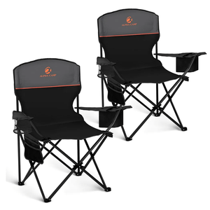 ALPHA CAMP Camping Chair 2 Pack Portable Chair with 3-Can Cooler Folding Chair with Side Pocket and Cup Holder, Collapsible for Camping, Tailgates, Beach, Fishing and Sports,2PC