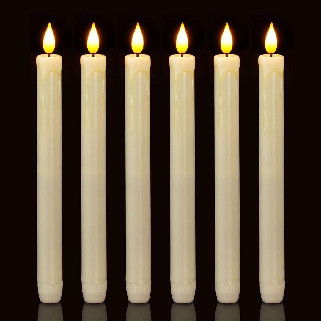 Homemory 6 Pack Flameless Taper Candles, No Remote, Realistic Flickering Battery Operated Candlesticks, Ivory LED Plastic Candle Safe for Weddings, Table Decor, Christmas, and Halloween