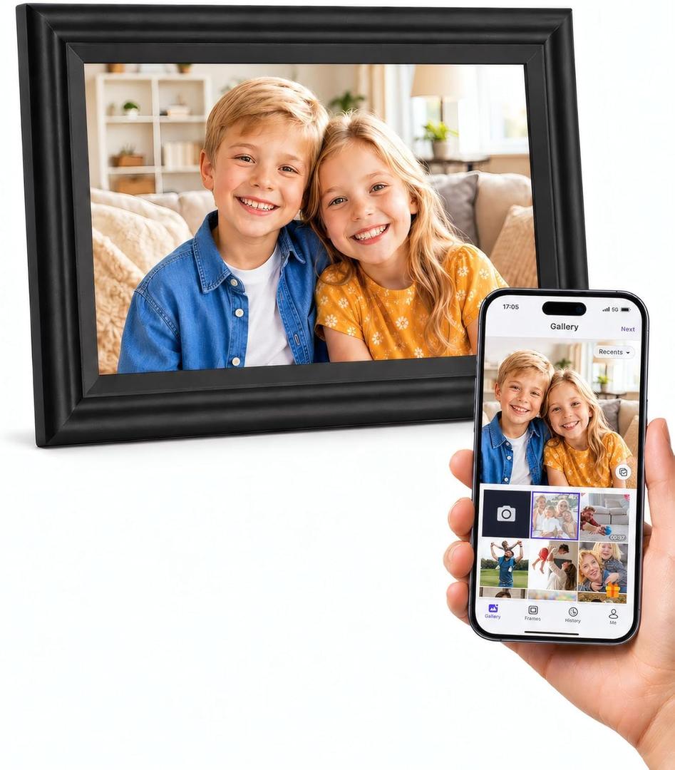 Digital Picture Frame 10.1 Inch WiFi | 1280x800 IPS Touch Screen | 16GB Storage | Auto-Rotate Wall Mountable Photo Frame | Gift for Mom, Weddings, Retirement, Birthdays