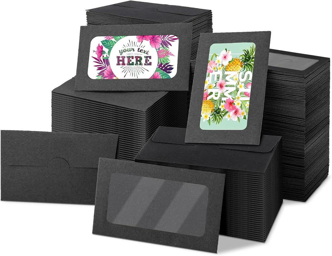 Geyee 500 Pcs Window Gift Card Envelopes 3. 9 x 2. 4'' Sleeves Credit Card Size Blank Business Invitation Envelopes for Wedding Graduation Party Gifts (Black)