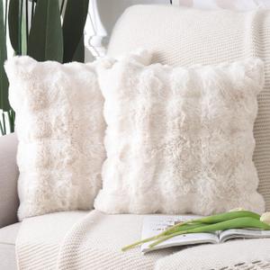 MADIZZ Pack of 2 Thick Plush Wool Throw Pillow Covers 26x26 Inch Cream Soft Neutral Decorative Throw Pillows Accent Boho Cushion Covers for Couch Sofa Bedroom Pillow Shell