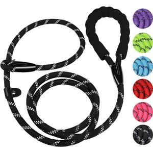 Dog Leash, 6 FT Heavy Duty Dog Leashes, Durable Premium Quality Strong Rope Slip Leash with Comfortable Padded Handle and Highly Reflective Threads for Small Medium and Large Dogs, (Black) (6 Feet x 1/2 Inch)