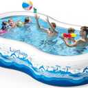 Inflatable Pool with Seats, Size:130"x 72" x 22" Ultra Thick Kiddie Pool for Kids and Adults, Blow Up Above Ground Swimming Pool for Family, Backyard, Garden, Lawn