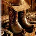 SWQYLB Western Cowboy Canvas Wall Art Vintage Hat And Boots Pictures West Rodeo Painting Prints Men's Cave Bedroom Office Farmhouse Decor Framed (16.00" x 24.00")