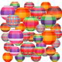 VIHOSE 34 Pcs Mexican Fiesta Hanging Paper Lanterns 7.87 Inch 5.91 Inch Colorful Cinco De Mayo Lanterns for Cinco De Mayo Day of the Dead Birthday Wedding Rainbow Mexican Party Decor