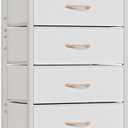Furnulem White Dresser with 5 Drawers, Vertical Storage Tower Fabric Dresser for Bedroom, Hallway, Entryway, Nursery, Closet Organizer, Nightstand Bedside Table Furniture, Sturdy Steel Frame, Wood Top
