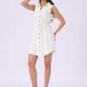 Allegra K Women's Chambray Dress Sleeveless Button Down Jean Denim Shirt Dresses (White, L)