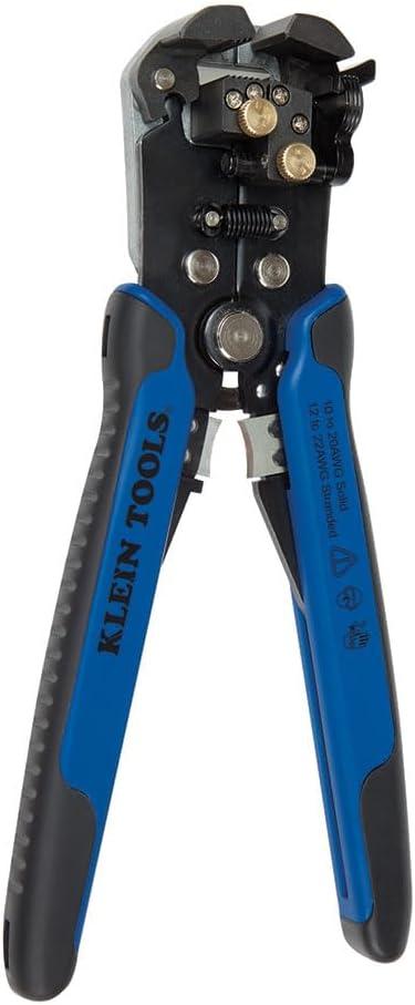 Klein Tools 11061 Self-Adjusting Stripper / Cutter, Heavy Duty, for 10-20 AWG Solid, 12-22 AWG Stranded, and Romex Wire 12/2 and 14/3 (Blue/Black)