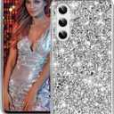 Silicone Case for Samsung Galaxy S24 FE 5G Case Glitter Sparkle Bling, Hybrid Matte Back Case High Impact Heavy Duty Shockproof Protective Cover for Samsung S24 FE Cute Case for Women 6.7" (Silver)