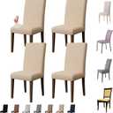 Chair Covers for Dining Room Set of 4, Washable Parson Chairs Slipcover Kitchen Seat Protector for Home, Party, Hotel, Banquet (Beige)