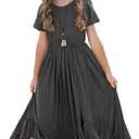 Seechoslo Tween Girls Maxi Dress Short Sleeve Casual Flowy Boho Style Summer Long Dress for Girls Big Kids, Size 12Y