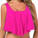 Women's Bikini Top Tankini Tops Push Up Bathing Suit Top Flounce Swimsuit Tops Swim Bra for Large Bust (Hot Pink, L)