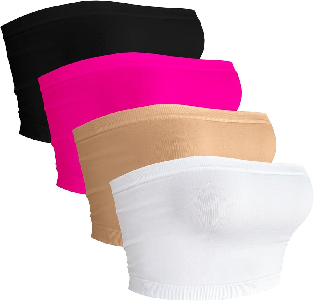 4 Pieces Tube Top Strapless Tops for Women Summer Bandeau Basic Crop Tops Sleeveless Shirt (S)