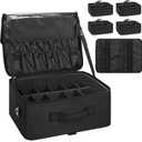 Relavel Extra Large Cosmetic Case, Travel Makeup Bag with 4 Clear Pouches & Lipstick Plate, Portable Cosmetic Case Storage Organizer Box for Makeup Artists with Shoulder Strap & Adjustable Dividers