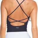 Danysu Sculpt Workout Tank Tops Women Backless Longline Sports Bras Strappy Padded Yoga Top (Blue, S)