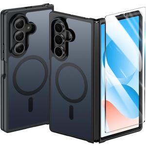 FNTCASE for Samsung-Galaxy Z-Fold-7 Magnetic Case: Translucent Matte Textured Military Grade Drop Protection Cell Phone Cover - Slim Rugged Durable Shockproof Protective Bumper Cases (Black 8.0 inch)