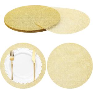 120PCS Disposable Gold Placemats Set, 13 Inch Gold Foil Table Mats Bulk, Metallic Mesh Pressed Round Doilies for Tables, Paper Placemats for Wedding Birthday Party Dining Table Home Decor