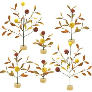 TORONTOKYO 6 Pieces Fall Village Trees, Faux Autumn Tabletop Trees, Fall Mini Tree with Billy Balls Wooden Base, Autumn Miniature for Harvest Thanksgiving Home Indoor Decor