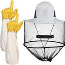 Xuhal Bee Keeping Hats and Gloves Includes Thick Goatskin Leather Bee Gloves with Ventilated Sleeves and Bee Keeper Fencing Veil Mosquito Hats Sun Hat with Hidden Net Mesh Mask