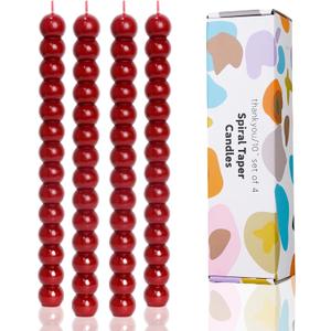 Red Tall Taper Candles Stick Dripless Unscented Dinner Spiral Candle for Holiday Wedding Party Wax Unscented Dinner Candle Dripless,Christmas Gift H 10 Inch, 4pcsRed-C