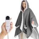 Bedsure Heated Blanket Wearable Shawl - Electric Wrap Poncho Blanket Hoodie for Adult, Birthday Gifts for Mom Women, Sherpa Heating Throw with 4 Time Settings & 6 Heat Settings, 50x64 inches, Grey (Throw (50" x 64"), 01 - Grey)