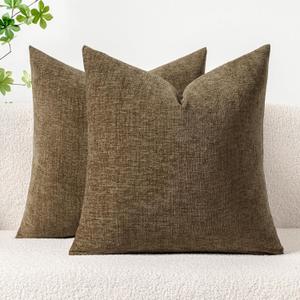 MIULEE Pack of 2 Coffee Throw Pillow Covers 18x18 Inch Soft Chenille Pillow Covers for Sofa Living Room Couch Solid Dyed Cases (18" x 18" (Pack of 2))