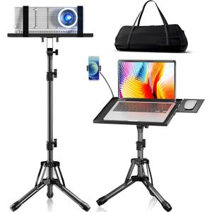 KOOV Projector Stand Adjustable Height 20" to 61", Foldable Projector Tripod Stand with Mouse Tray & Phone Holder, Portable Laptop Floor Stand for Office Home Stage Studio DJ Racks Podium Stand