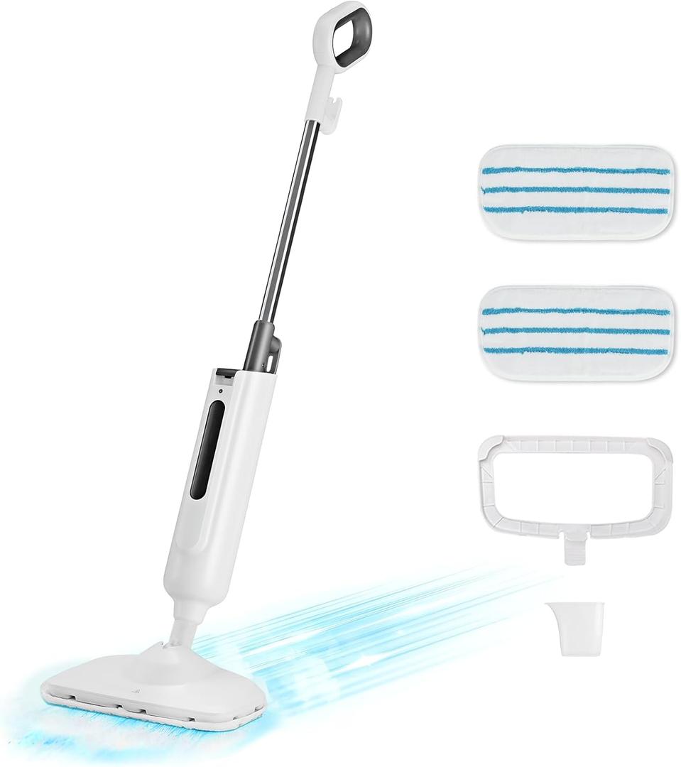 Sweetcrispy Steam Mop for Floor Cleaning,Lightweight Floor Steamer Cleaner for Hardwood/Tile/Laminate Floors Carpet, 2 Washable Pad,White and Grey (43.08*7.83*11.05inch 2025 New Model)