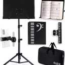 GLEAM Sheet Music Stand - Full Metal with Carrying Bag, Phone Holder, Sheet Music Folder and Clip, 5 in 1 Desktop Book Stand