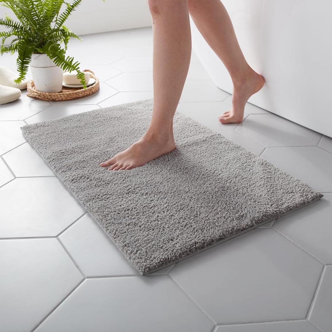 MARTHA STEWART Drylon Microfiber Bath Rug - 1 Piece, Ultra Soft Plush, Non-Slip, Thick, Washable Bathroom Rugs, Home Decor Accessories, Household Essentials, Large Bath Mat, 21" x 34", Dark Gray