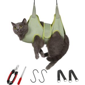 Guzekier Pet Hammock Harness for Cats & Dogs, Sling for Grooming, Restraint Bag with Nail Clippers/Trimmer, Comb, Ear/Eye Care (XXS+Weight5-8LB)