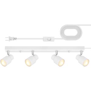 Plug in Track Lighting, 23" LED Track Light Fixtures Ceiling, White 4 Way Spotlight, Rotatable Light Head, Plug in Ceiling Light with Power Cord, Plug Wall Light for Kitchen Hallway Bar(GU10, NO Bulb)