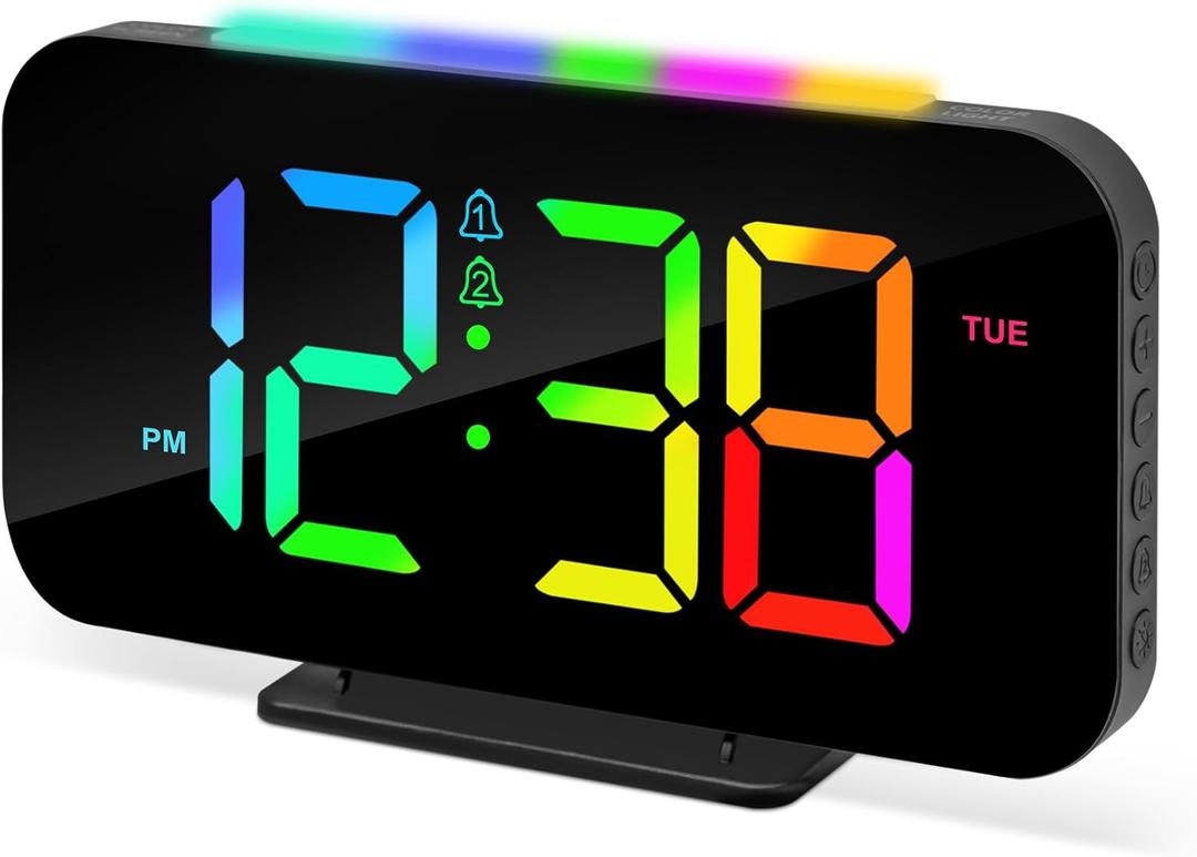 Digital Alarm Clocks for Bedrooms, Large Display Dual Alarm 12/24Hr and Snooze Simple Loud Digital Clock for Heavy Sleepers Adults Teens with Night Light, Adjustable Volume, USB Charger (Black)
