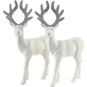 Reindeer Christmas Decoration - 8.5" H White Standing Deer Figurines for Indoor Holiday Decor