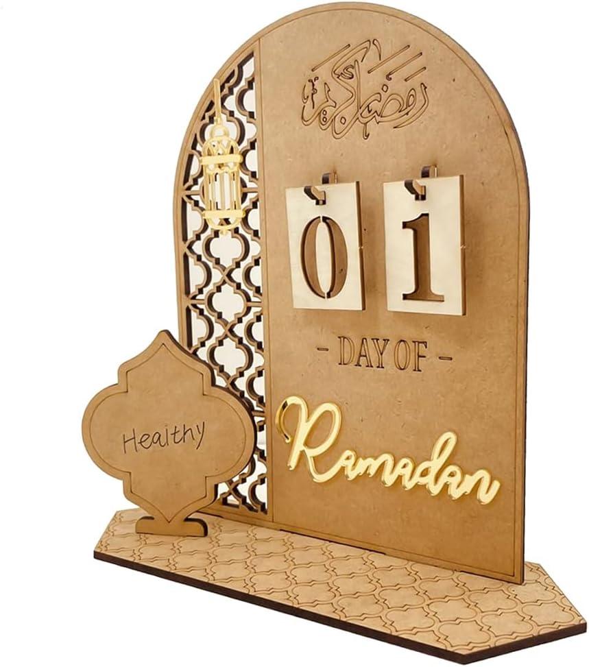 Ramadan Advent Calendars Wood Eid Mubarak Countdown Calendars Tracker Date for Kids Gift DIY 2025 Arabic Muslim Islamic Holiday Table Home Decorations Count Down Calendar (L-1)