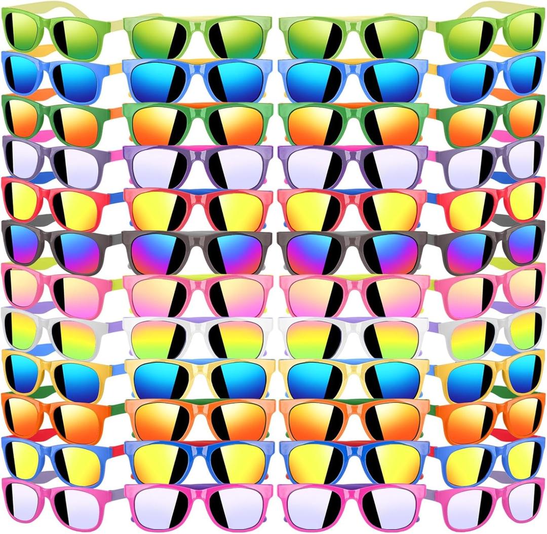 48 Pack Kid Sunglasses Bulk for Luau Party Favors, 16 Colors Neon Sunglasses with UV400 Protection, Gift for Classroom, School Prizes Goody Bag Stuffer, Kid Birthday, Beach, Summer Pool Party Supplies