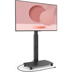 FITUEYES Rolling TV Stand with Power Outlets, Swivel Portable TV Stand for 32-70 Inch LCD LED OLED Flat/Curved Panel Screen TVs, Height Adjustable&Wood Base, Mobile TV cart Holds up to 88Lbs, Black