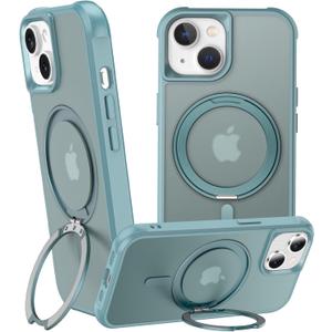 360 Magnetic Swivel Ring for iPhone 15 case, Built-in Metal Stand and Ring Holder, Magsafe Compatible, Military Grade Protection, Shock and Vibration Resistant-Lake Blue