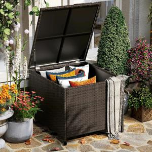80 gal Deck Box, Outdoor Patio Storage Box, Wicker Patio Deck Boxes with Lid, Waterproof and Weather-resistant, Outdoor Furniture for Cushion, Pillows, Indoor, Pool, Balcony, Yard, Garden(Brown)