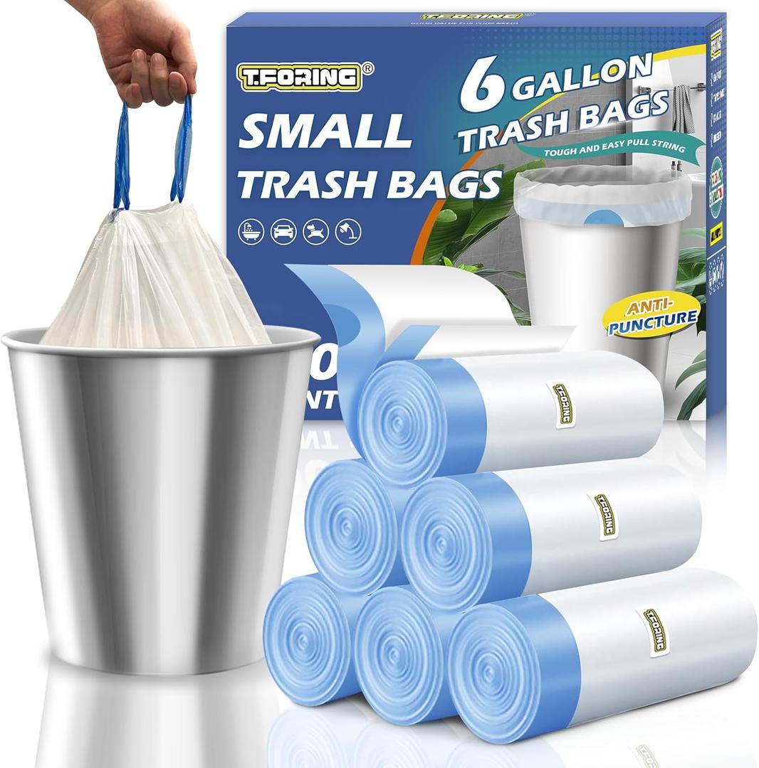 6 Gallon Trash Bags Drawstring 1.1 Mil - 120 Count Medium Garbage Bags,22.5 Liter Strong Plastic Trash Can Liners Unscented,Thick Waste Basket Bags for Home Bathroom Office Kitchen
