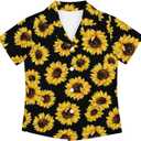 Cumagical Yellow Sunflower Print Birthday Shirt Boy Cute Hawaiian Shirts Button Up Shirt Teen Boy Casual Party Hawaiian Button Up 9-10